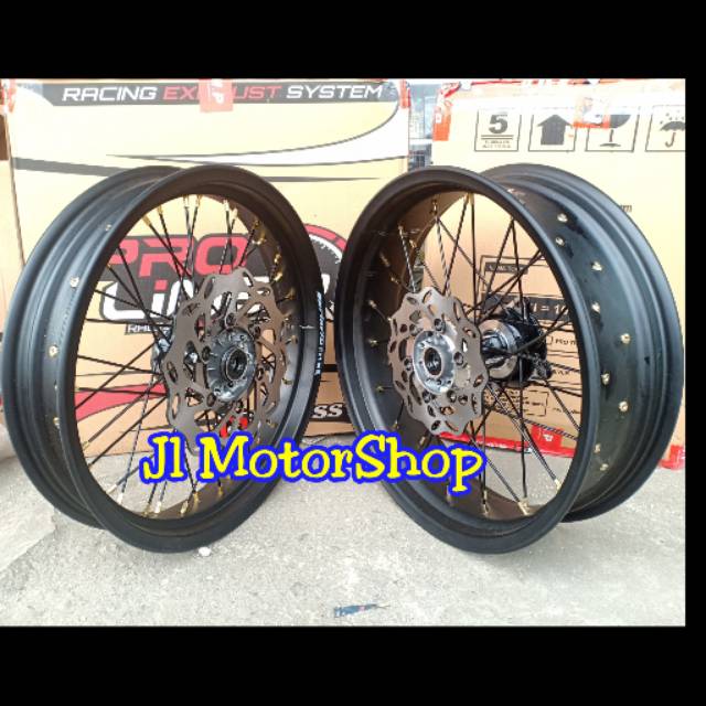 Paket Komplit Velg SuperMoto Super Moto KLX 150 D-Tracker 150 Super Lebar Velg  Rossi Xd 300 450