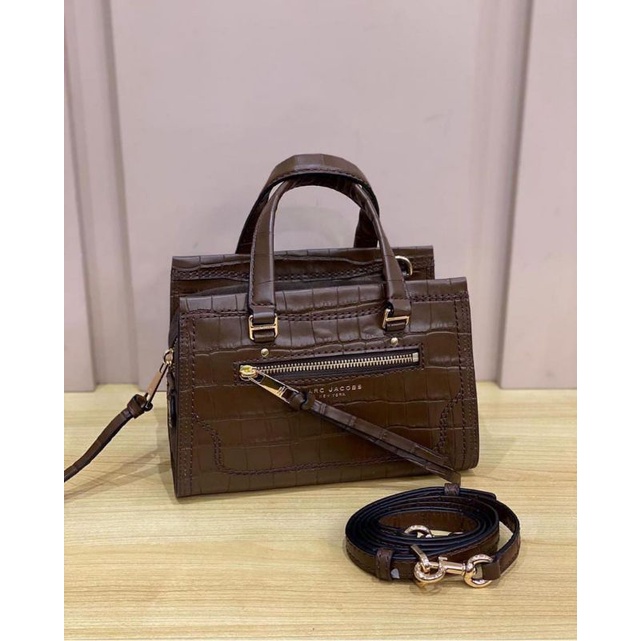 Marc Jacobs croco mini cruiser satchel dark brown