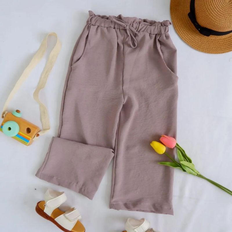 Celana Kulot Anak Ribon Pants / Celana Panjang Kulot Polos Ada Tali Pita Pants Kids / Celana Panjang Anak Tali 1-5 Tahun