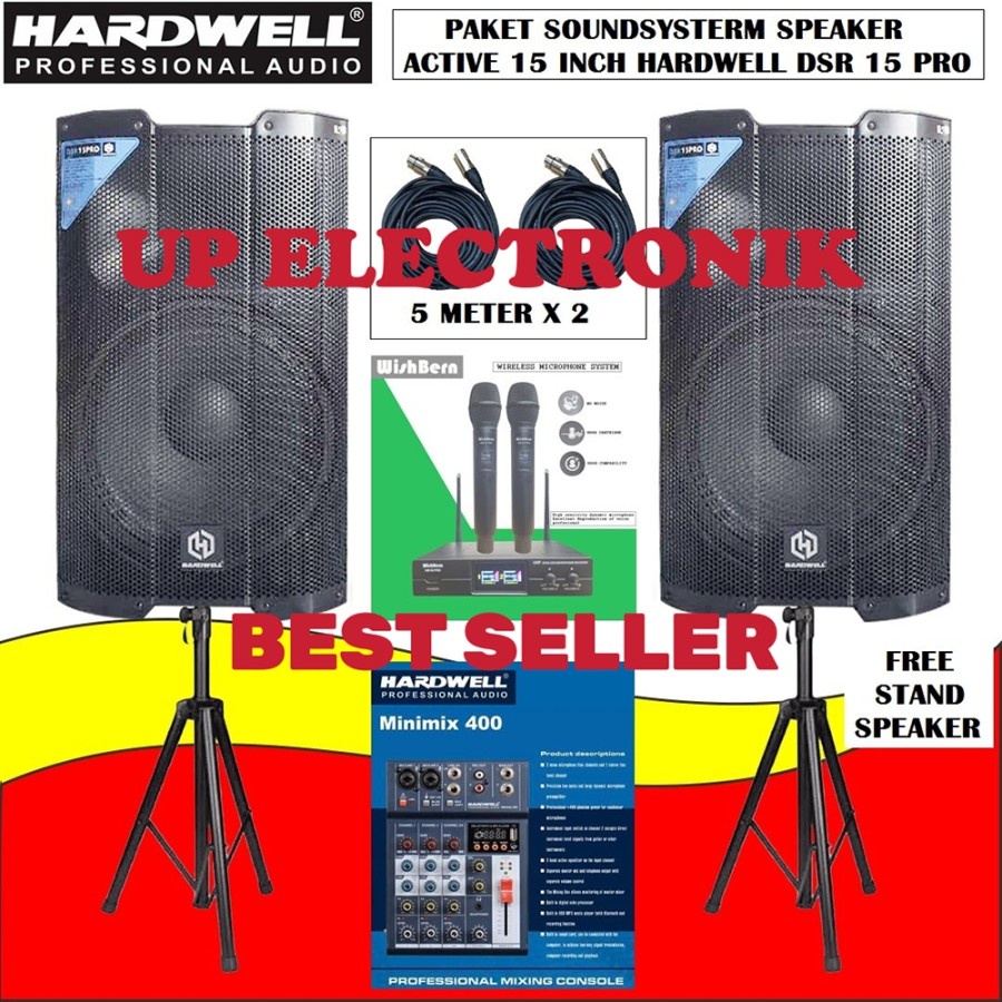 PAKET KARAOKE SPEAKER  AKTIF  HARDWELL DSR 15 PRO MINIMIX 400