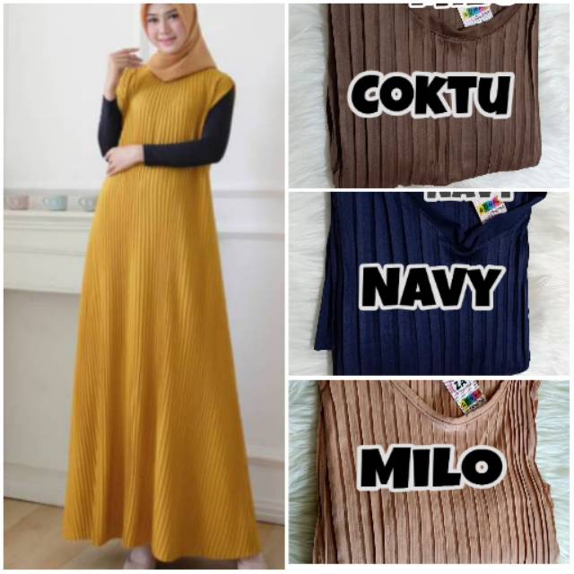 Long dress plisket tanpa lengan /gamis