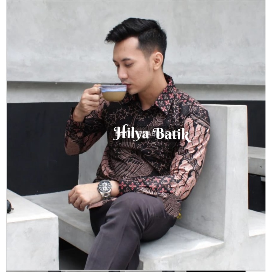 BANGAU MARON Kemeja Batik Pria Slimfit Premium Lengan Panjang Bahan Katun Halus Lapis Furing