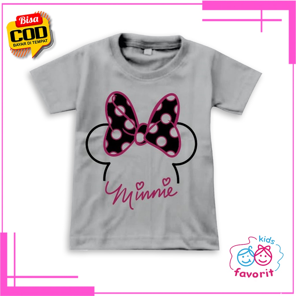 Baju kaos atasan anak perempuan lengan pendek motif pita minnie usia 1-10 Tahun