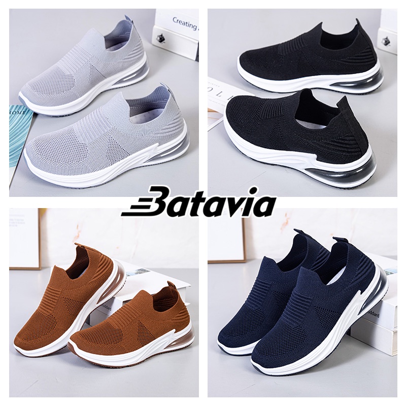 Batavia Sepatu olahraga impor premium perempuan terbaru rajut adem antislip antiaus sepatu lari anak perempuan Sandal Sekolah Hitam A115