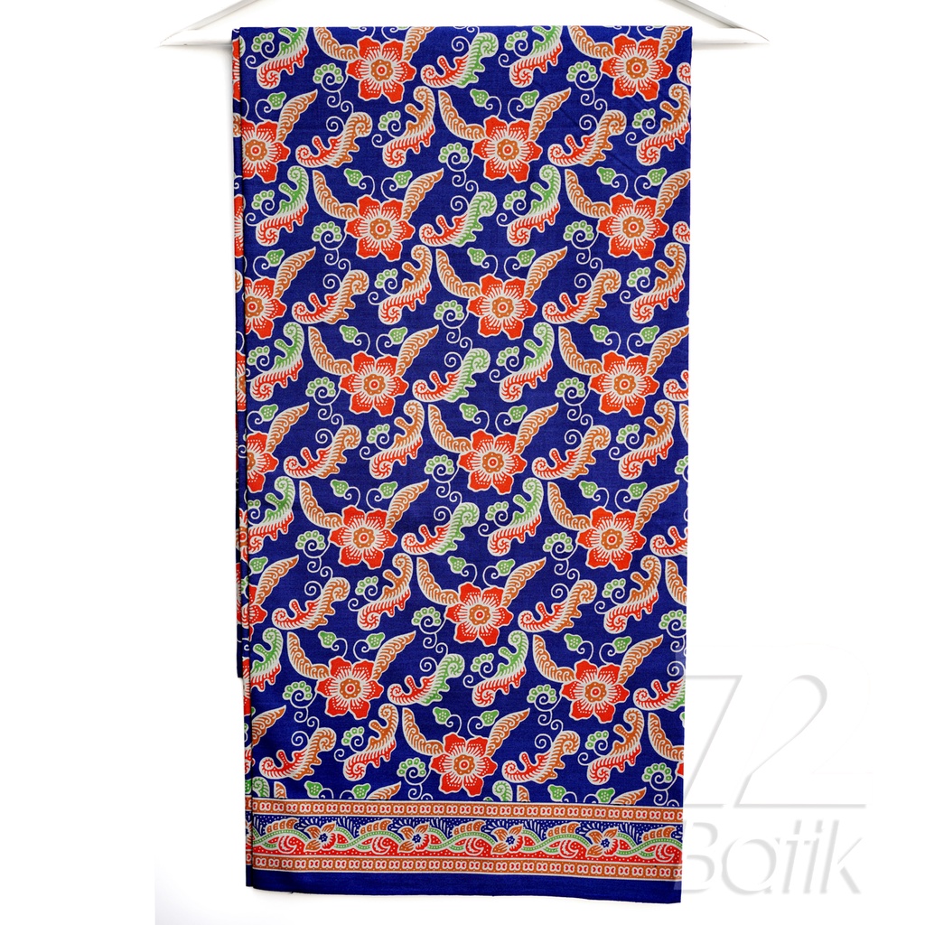 KAIN BATIK PREMIUM Bahan Katun Motif Kembang Warna Biru Orange Hijau 728282 Cap 72 Jarik Jarit Samping Kebat Panjang Batik Katun Modern Premium Bahan Seragam Batik Pernikahan Kantor Keluarga Murah Kamen Jadi Batik Bali Lembaran