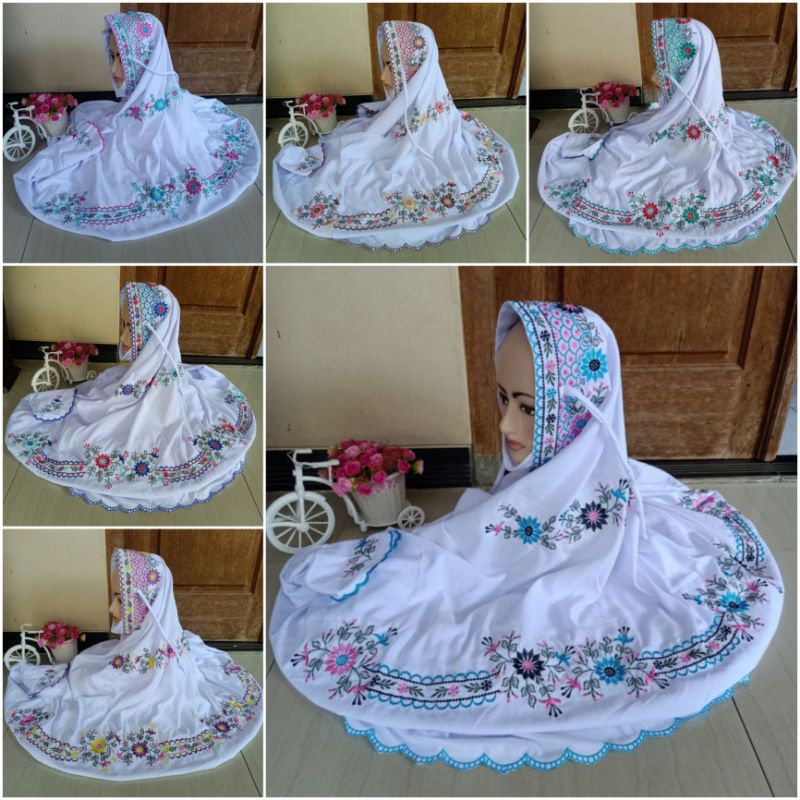 MUKENA BORDIR TERUSAN MOTIF BUNGA KALUNG / MUKENA BORDIR / MUKENA TERUSAN / MUKENA KUDUS