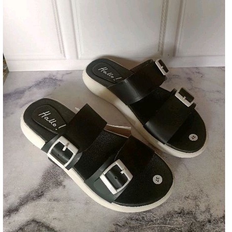 Hello - Sandal Wanita Slip On Strap 2 Korean Styles Puffy birken Sandal Slip On mules {Sara02}