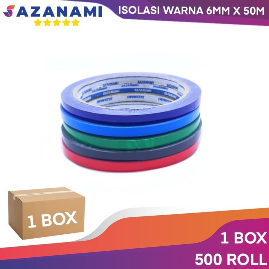 

1 BOX : 500 ROLL ISOLASI WARNA WARNI 6MM X 50M SAZANAMI LAKBAN WARNA