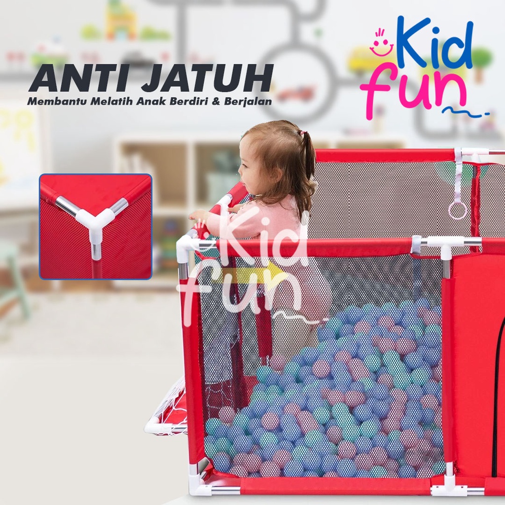 KidFun - Pagar Pengaman Baby keranjang Kolam Mandi Bola Model Playpen Tenda Anak Segi Panjang Ring Basket Pembatas Pagar Bayi 170*113*60