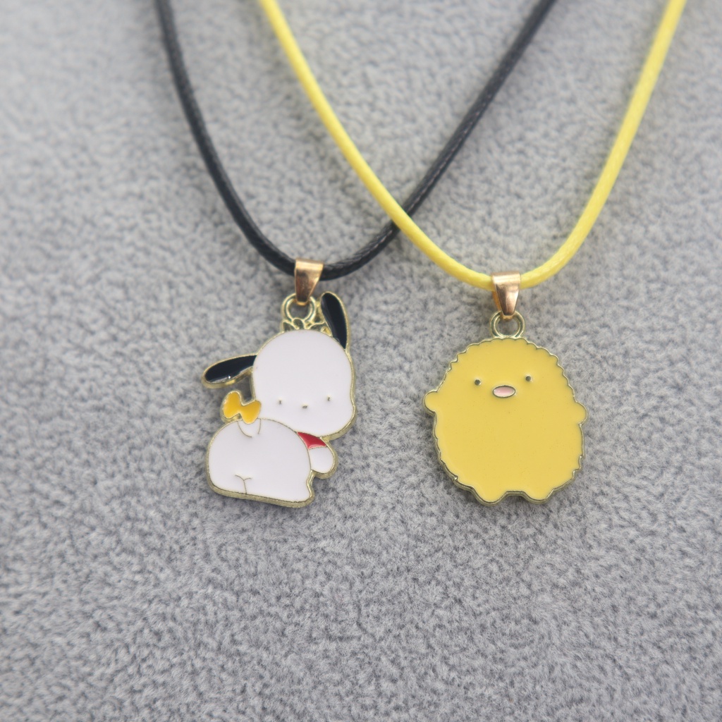 2pcs / Set Kalung Rantai Tali Lilin Liontin Kartun Hewan Warna-Warni Bahan Alloy Untuk Wanita