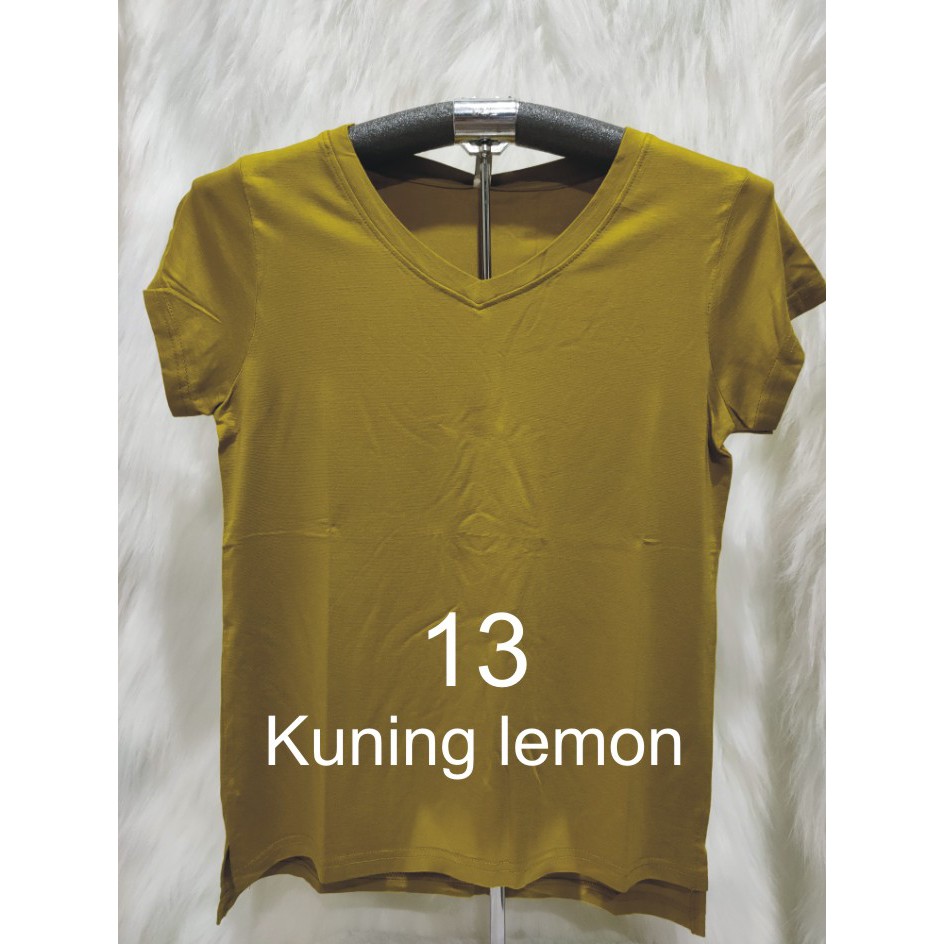 KAOS ATASAN WANITA V NECK GROSIR MURAH-KUNING LEMON