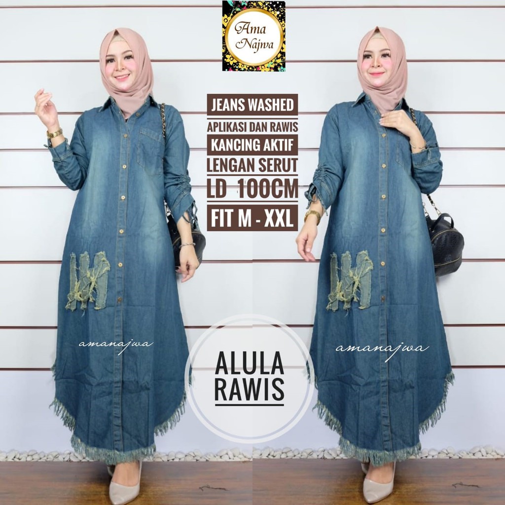 ALULA RAWIS VINI LONG TUNIK RAYYA JEANS WASH GROSIRBAJUMODE