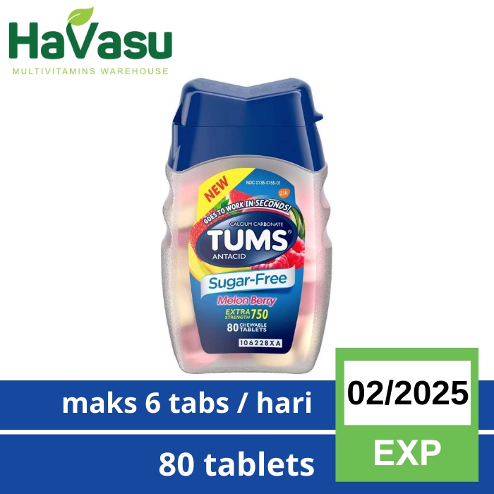 TUMS Sugar Free Extra Strength 750 Antacid Melon Berry, 80 tabs Obat Maag