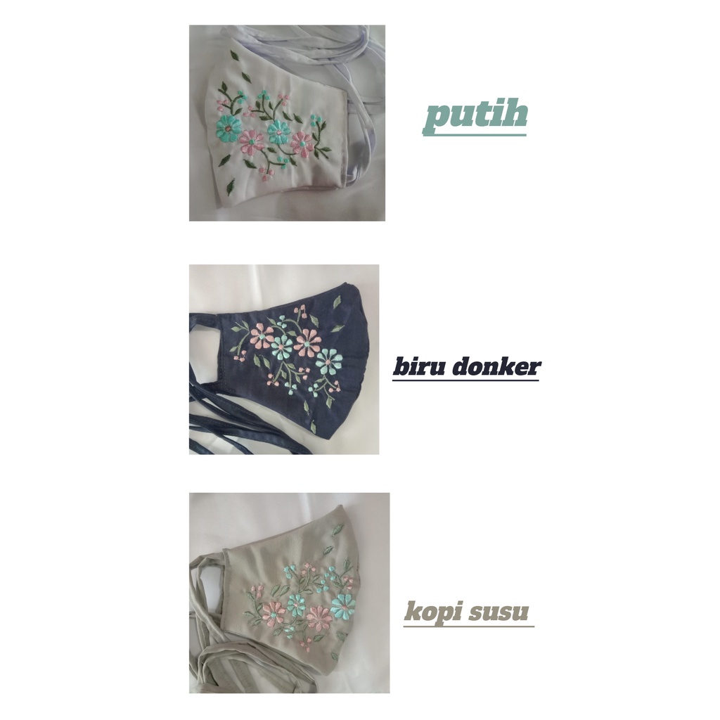 Masker Kain Bordir Manual Melati Bahan Katun. Masker Hijab. Masker Headloop. Masker Tali Kepala