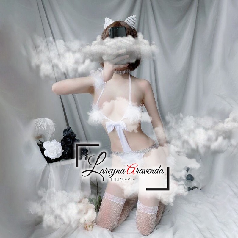 Set Lingerie Seksi + Bando Seksi Model Charming White Cat LG212