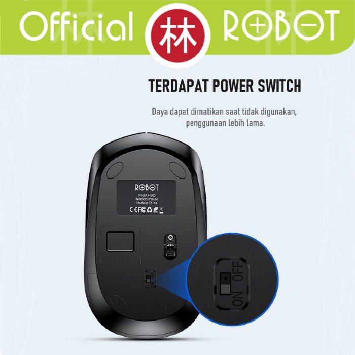 Robot M205 Wireless Mouse Optical 2.4G &amp; Tombol Sakelar DPI