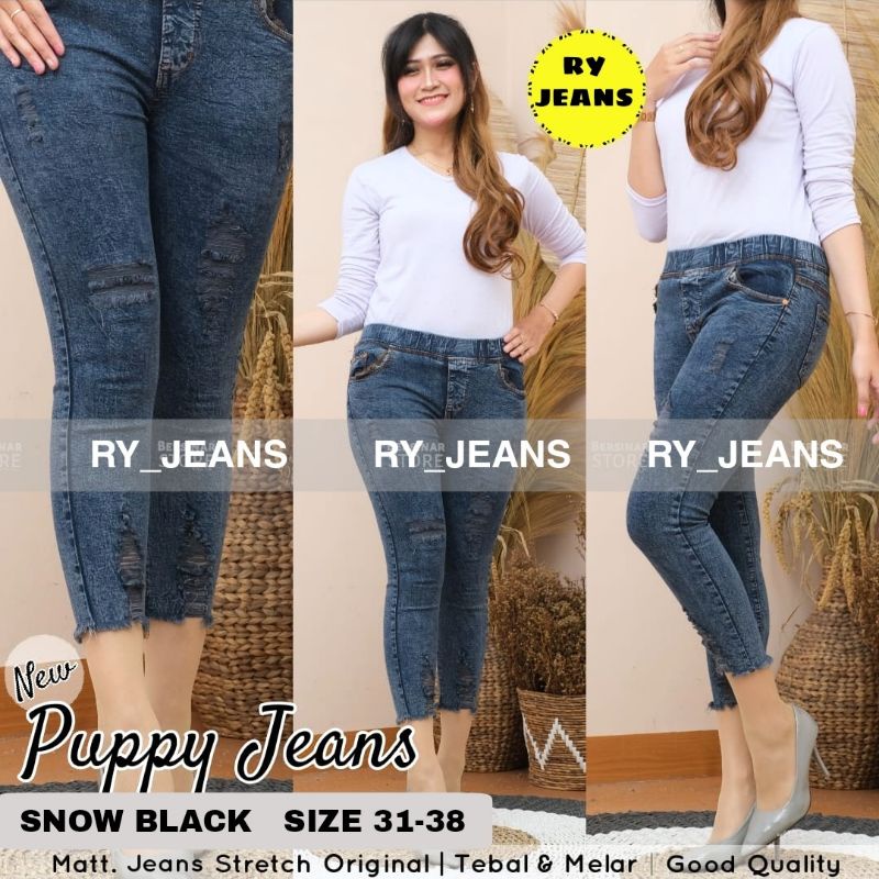 Jeans jumbo wanita celana jeans sobek jumbo snow jegging jeans pinggang kolor melar