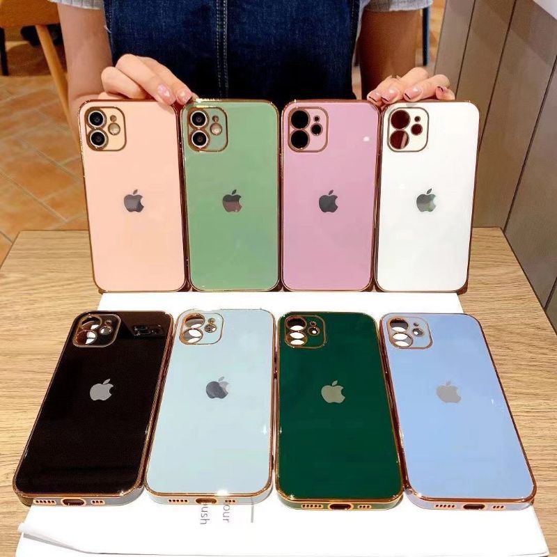 PREMIUM GLASS CASE 6D IPHONE 13 PROMAX 13 12 PROMAX 12 PRO 12 LIST CHROME GOLD + PELINDUNG KAMERA GLASS HARD CASE PACKING PRESS