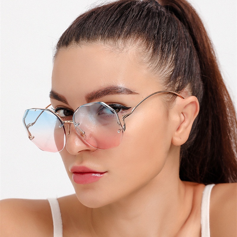 Fashion Women Metal Gradient Frameless Accessories Polygon Sunglasses Simple Glasses