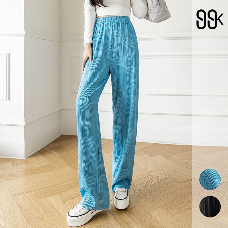 Women Wide Leg Water Ripple Silky Pants Celana Panjang Wanita 2708