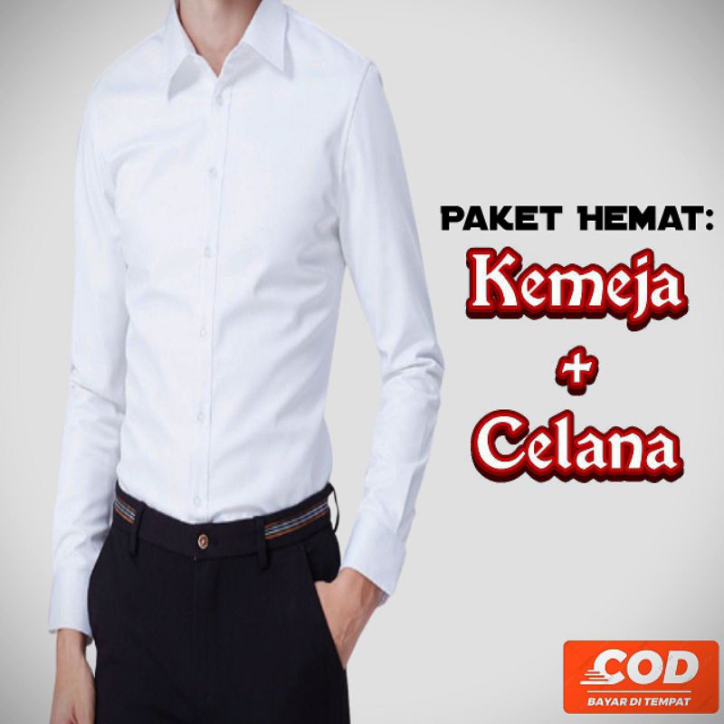 Set Kemeja putih polos dan celana formal/Kemeja putih polos/Celana formal pria slimfit/Kemeja formal/Setelan kemeja dan celana kantor