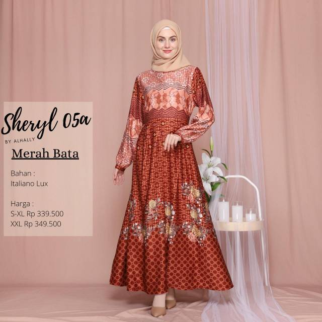 Gamis ALHALLY SHERYL 05A ( MERAH BATA ) II Baju Gamis Dress Original