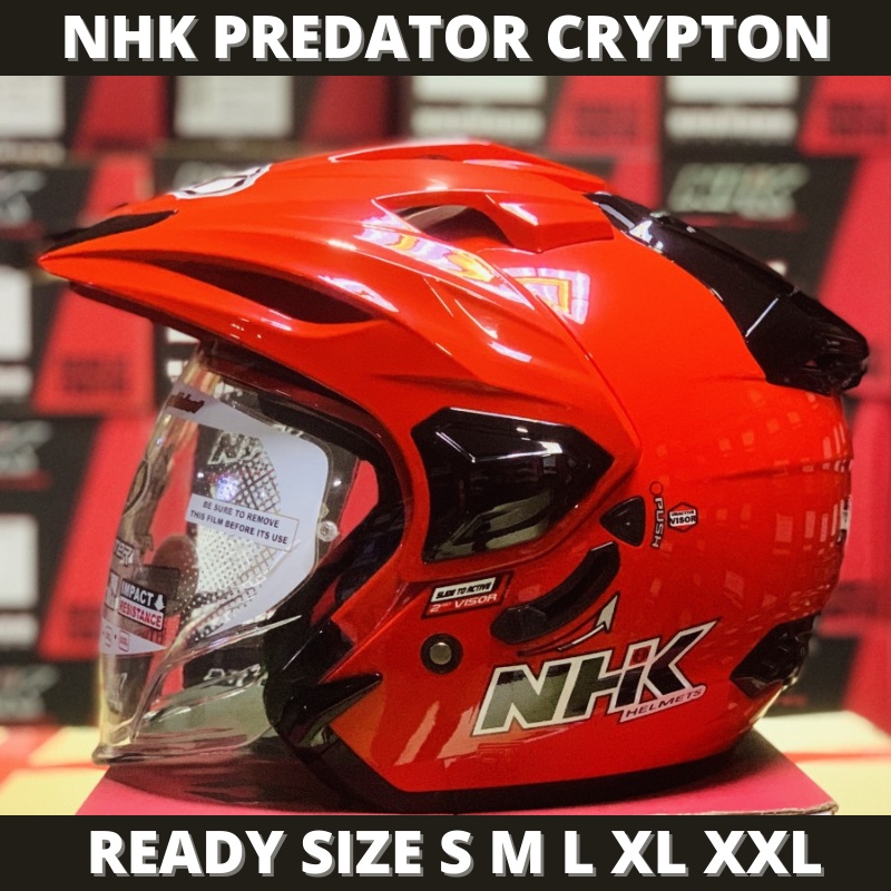 Helm NHK Predator Crypton Solid Red Merah Double Visor Half Face