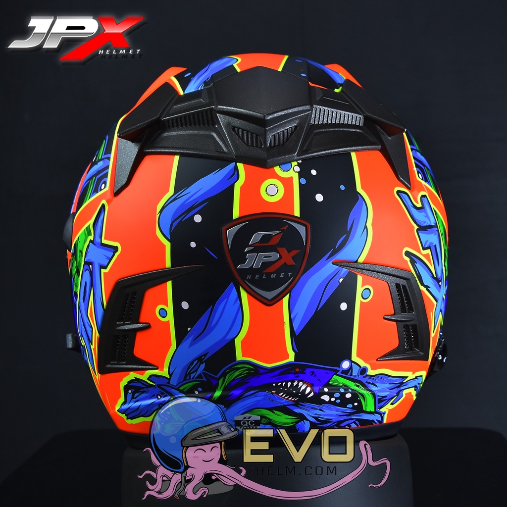 HELM JPX SUPERMOTO MOTIF SHARK JPX SEMICROSS TERBARU ORIGINAL HELM CROSS HALF FACE JPX JP HELMET - ONGKIR 2KG