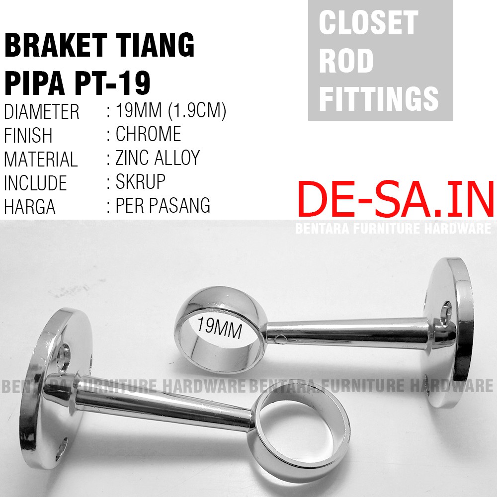 2 x HUBEN PT-19 BRAKET TIANG GANTUNG PIPA TEMBUS Diameter 3/4 Inci (19MM)