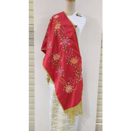 Selendang koto gadang bordir motif kapalo samek-Merah