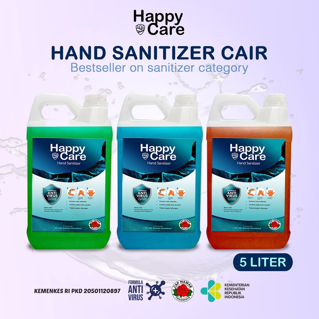 hand sanitizer cair happy care alkohol 70  5 liter izin kemenkes