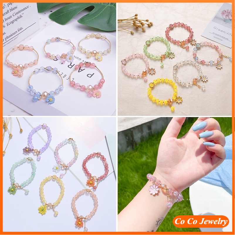 Korean Crystal Daisy Flower Tassel Bracelet Women Girl Bracelets Jewelry Accessories