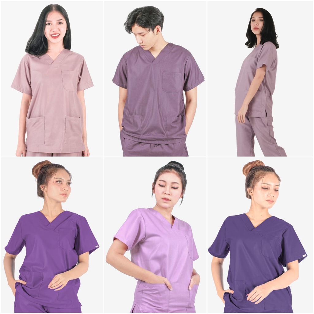(LENGAN PENDEK - Purple Lilac) Trustwear Scrub | Baju OK | Set Baju Celana Jaga | Dokter | Perawat |