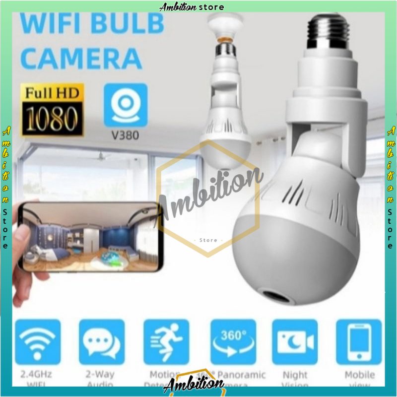 V380 Lampu Bohlam VR Spy Cam Owlcam KAMERA CCTV LAMPU IP WIRELESS 2 MP PANORAMA FISHEYE V380 A9