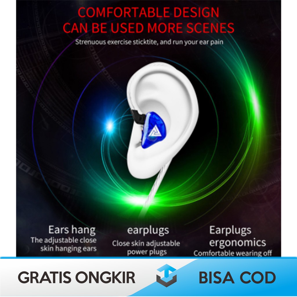 EARPHONE HEADPHONE SPORT RGB ORIGINAL QKZ - CK5 STEREO BASS MURAH BERGARANSI