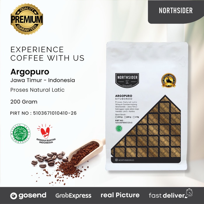 

BIJI KOPI ARABIKA ARGOPURO NATURAL LATIC - 200GR NORTHSIDER COFFEE - BIJI KOPI