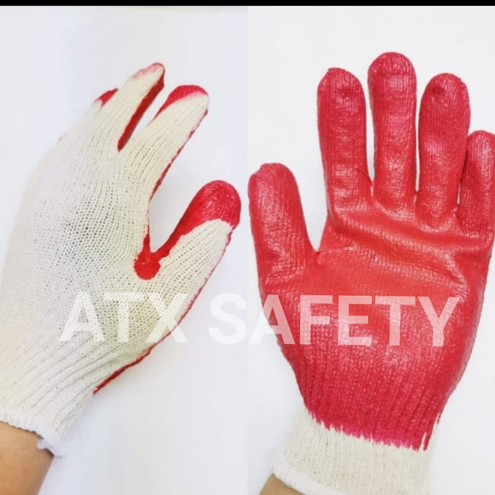 Sarung Tangan Kerja Safety Industri Benang Kain Dipping Karet Antislip Gunte