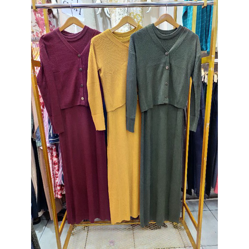 Setelan | Setelan Rajut 2in1 | Rajut | Rajut Wanita | Terusan Rajut | Outer Rajut Wanita