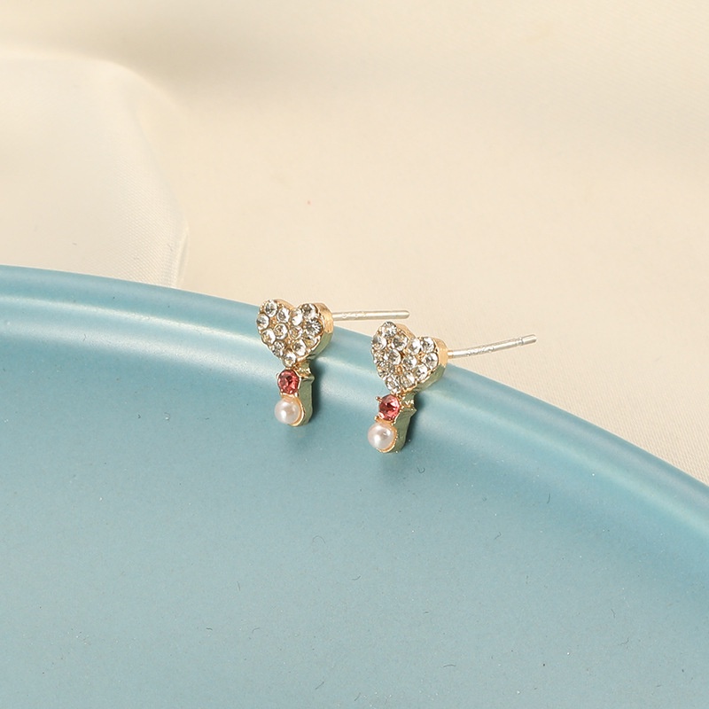 Sterling silver jarum jantung pearl stud anting-anting wanita elegan Korea pribadi mini anting-antin