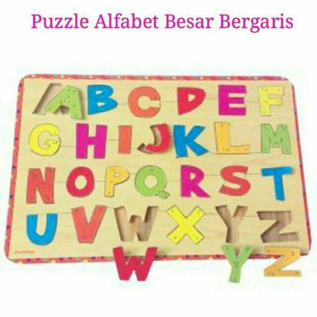 Puzzle Alfabet Besar Bergaris / Mainan Edukasi Kayu Anak SNI