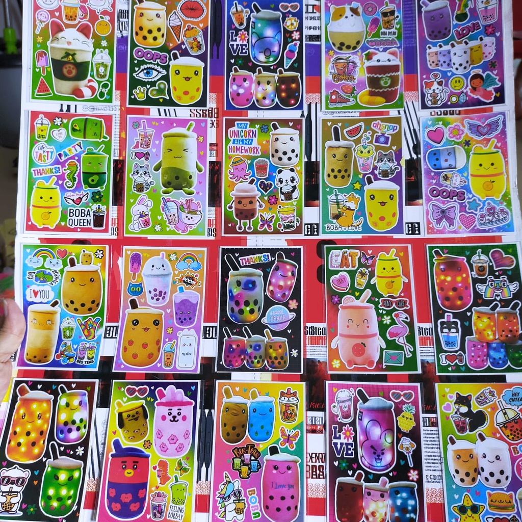 

1 pack isi 2 pcs Sticker Anak Boba Jumbo Besar | Sticker Ice Cream | Mainan Stiker Bubble Tea Anak