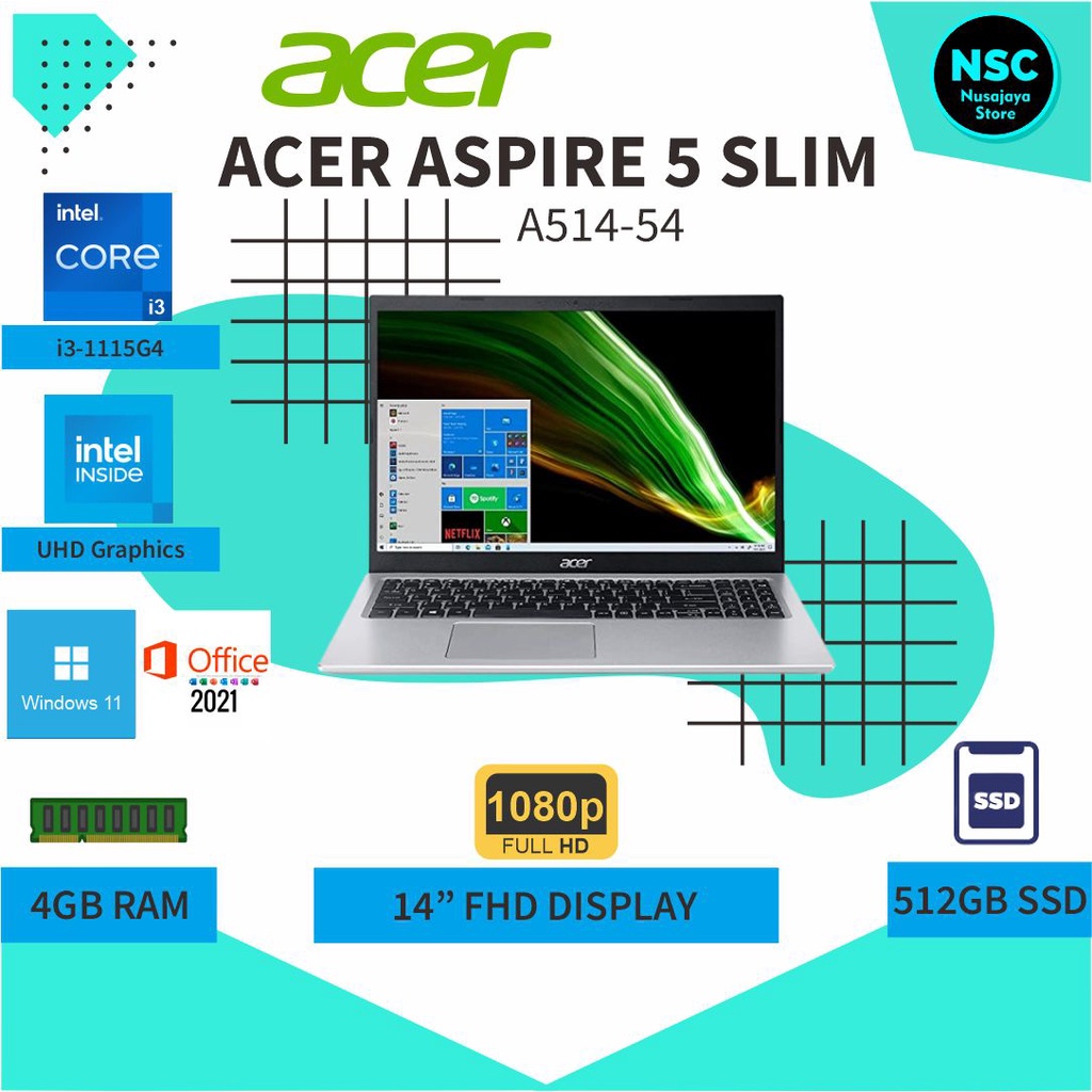 ACER Aspire 5 A514-54-33AP i3-1115G4 4GB 512GB SSD Win11+Office 14"FHD