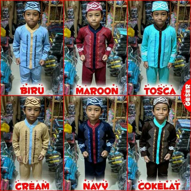Baju Setalan Pakaian Muslim Anak Laki laki koko Gamis Al Kahfi Motif Bordir