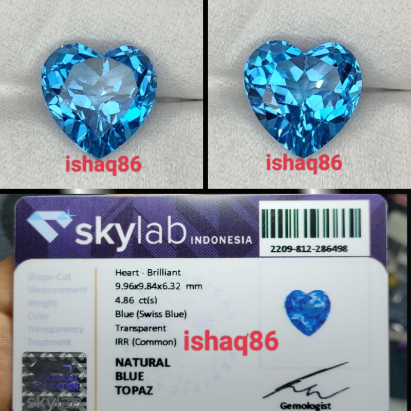 NATURAL SWISS BLUE TOPAZ TOPAS BIRU MEMO SKYLAB 6498