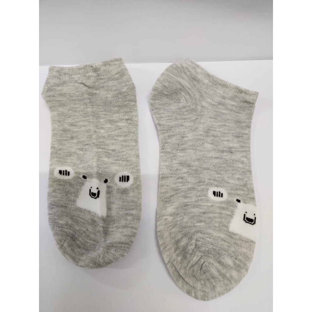 INDOMINI KAOS KAKI POLOS 6 GARIS SOCKS MURAH KAOSKAKI FASHION WANITA PENDEK IMPOR R103-POLOS BERUANG ABU
