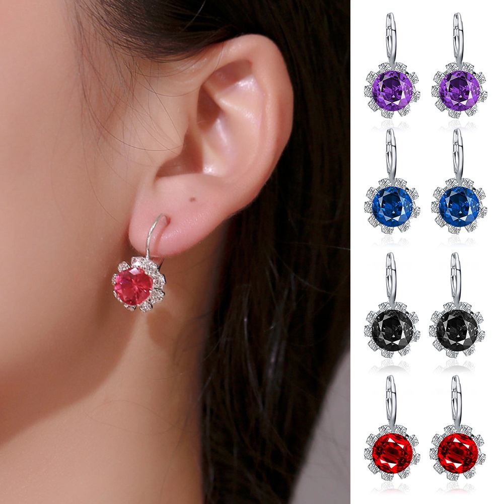 Hu Hu Hu Hu Hu Alat Bantu Pasang Kacamata♡ Anting Tusuk Bentuk Bunga Bulat Hias Kristal Cubic Zirconia Imitasi Untuk Wanita