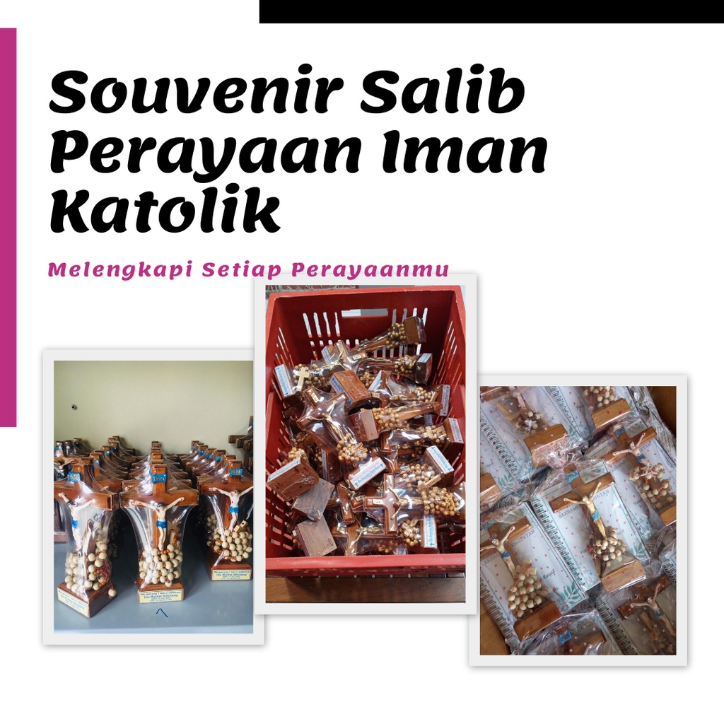 SOUVENIR KATOLIK SALIB DUDUK 15 CM + ROSARIO / SALIB MEJA KATOLIK / SALIB PATNG YESUS