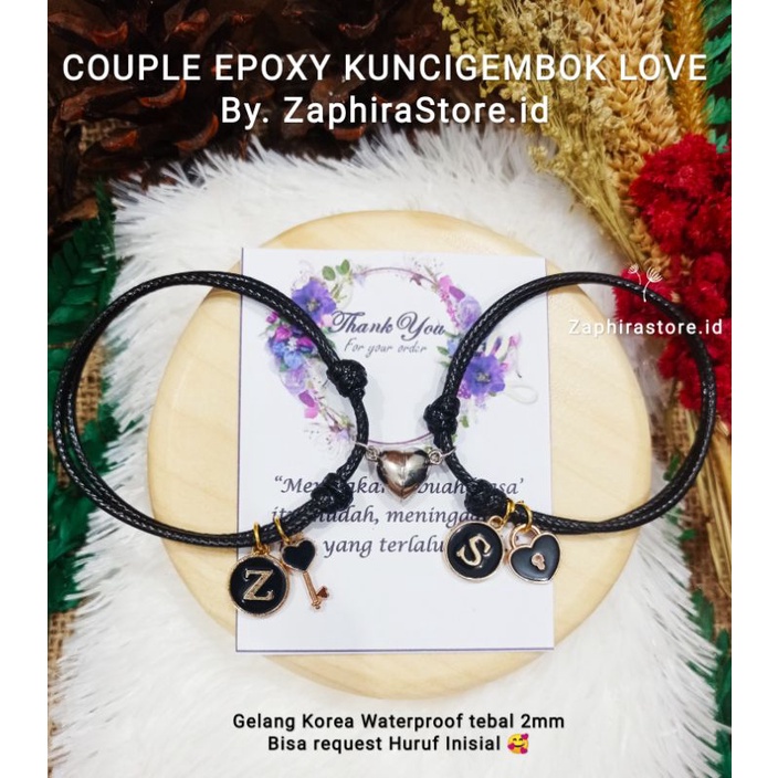 Zaphirastore [COD] A -Z GELANG COUPLE EPOXY KUNCIHATI MAGNET LOVE / GELANG HURUF KUNCILOVE / GELANG TALI KOREA 2MM