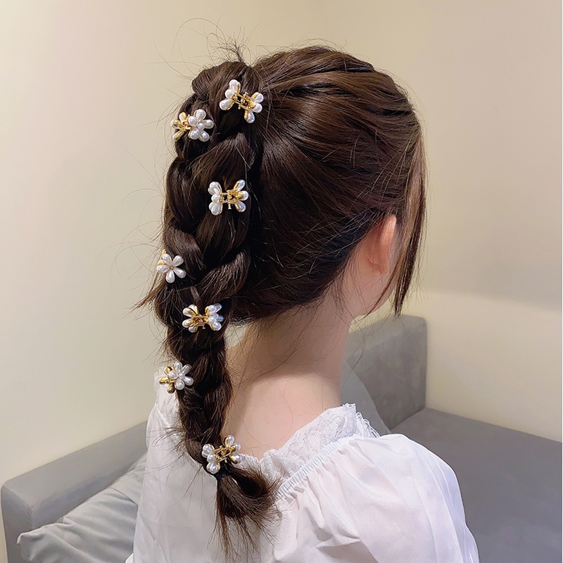 We Flower Lovely Small Pearl Flower Hair Claw Clip for Girls Kids Mini Arcylic Hairpin Bobby Pin Hair Styling Accessories