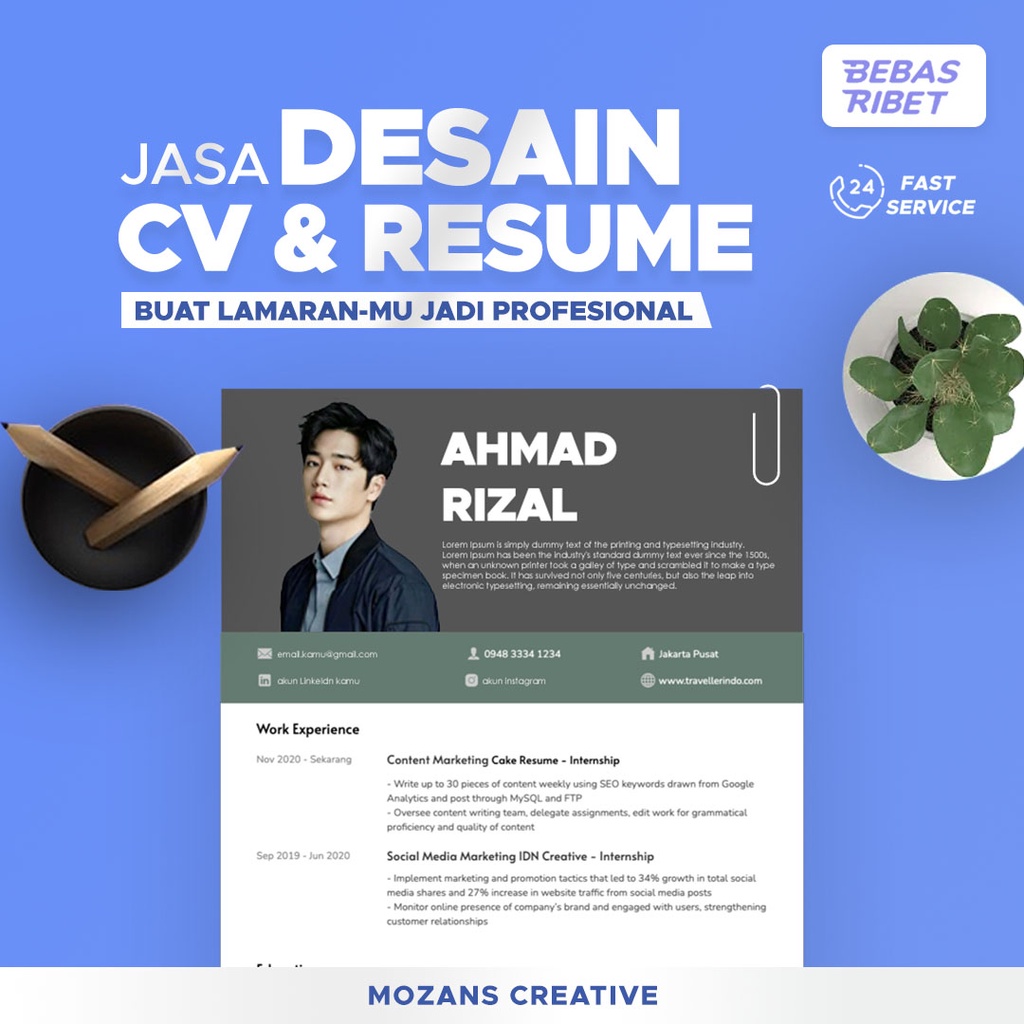 

Jasa Desain CV Curriculum Vitae Resume Daftar Riwayat Hidup Lamaran Kerja Profesional by Mozans